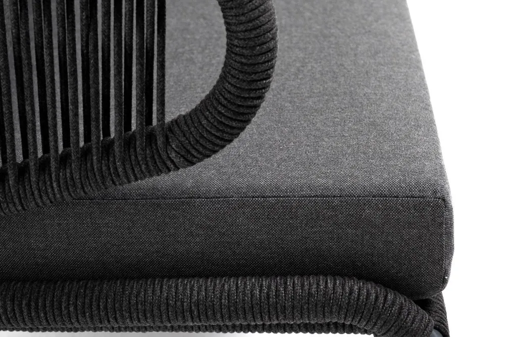 "Милан" диван 2-местный плетеный из роупа, каркас алюминий темно-серый (RAL7024) муар, роуп темно-серый круглый, ткань темно-серая 027