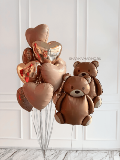Фольгированные сердца-шары на 14 февраля с милыми мишками
