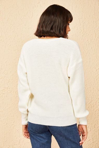 Qadın üçün ağ, düyməli, toxunma jaket 10121004