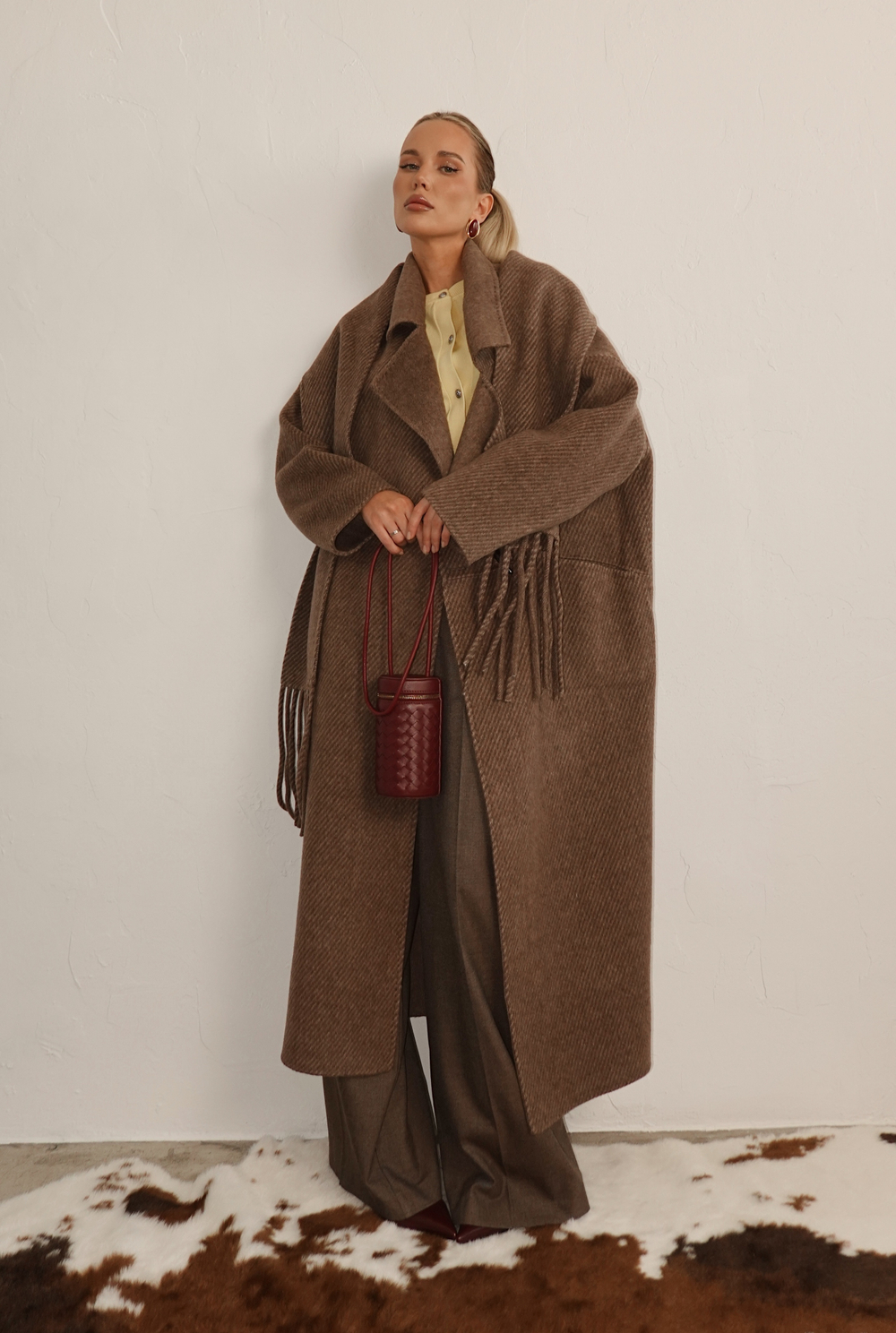 Пальто двустороннее оверсайз с шарфом