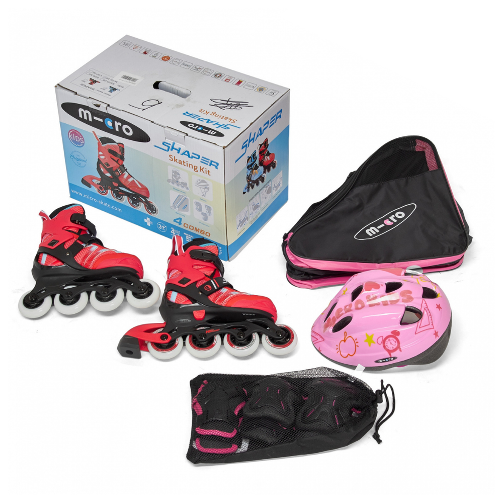 Набор роликовых коньков с защитой MICRO SHAPER-COMBO красно-чёрный (29-32)