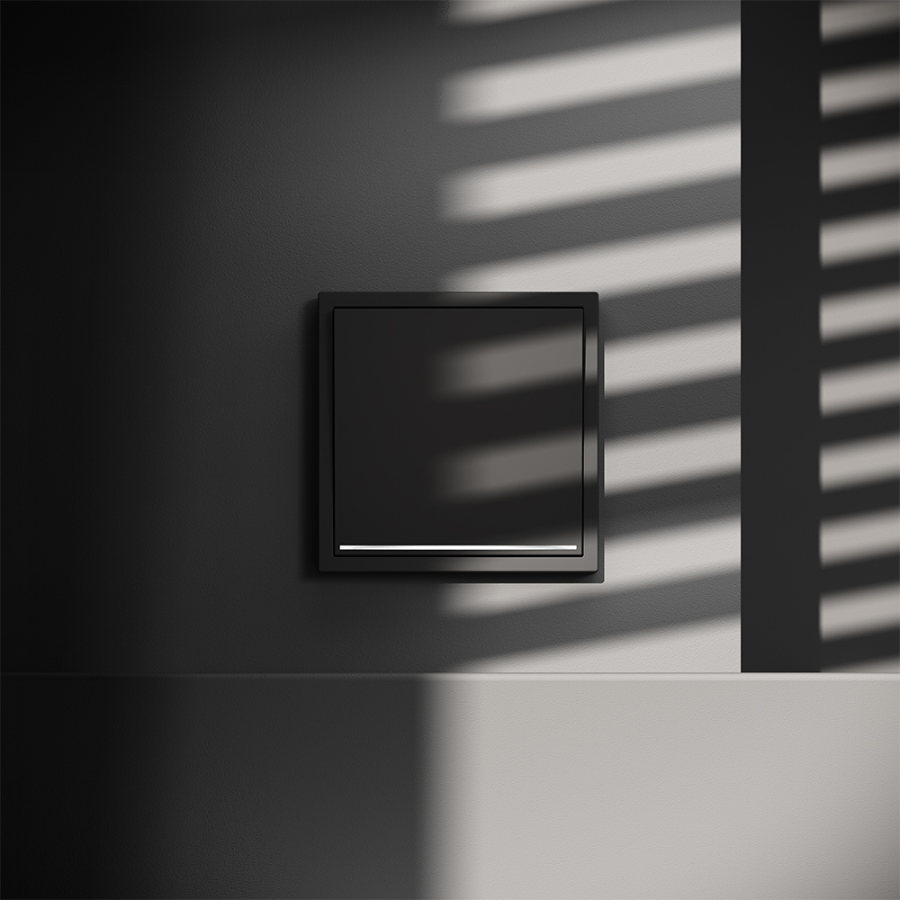 Проходной переключатель встраиваемый VOLTUM S70 одноклавишный с подсветкой 10А, (черный матовый)