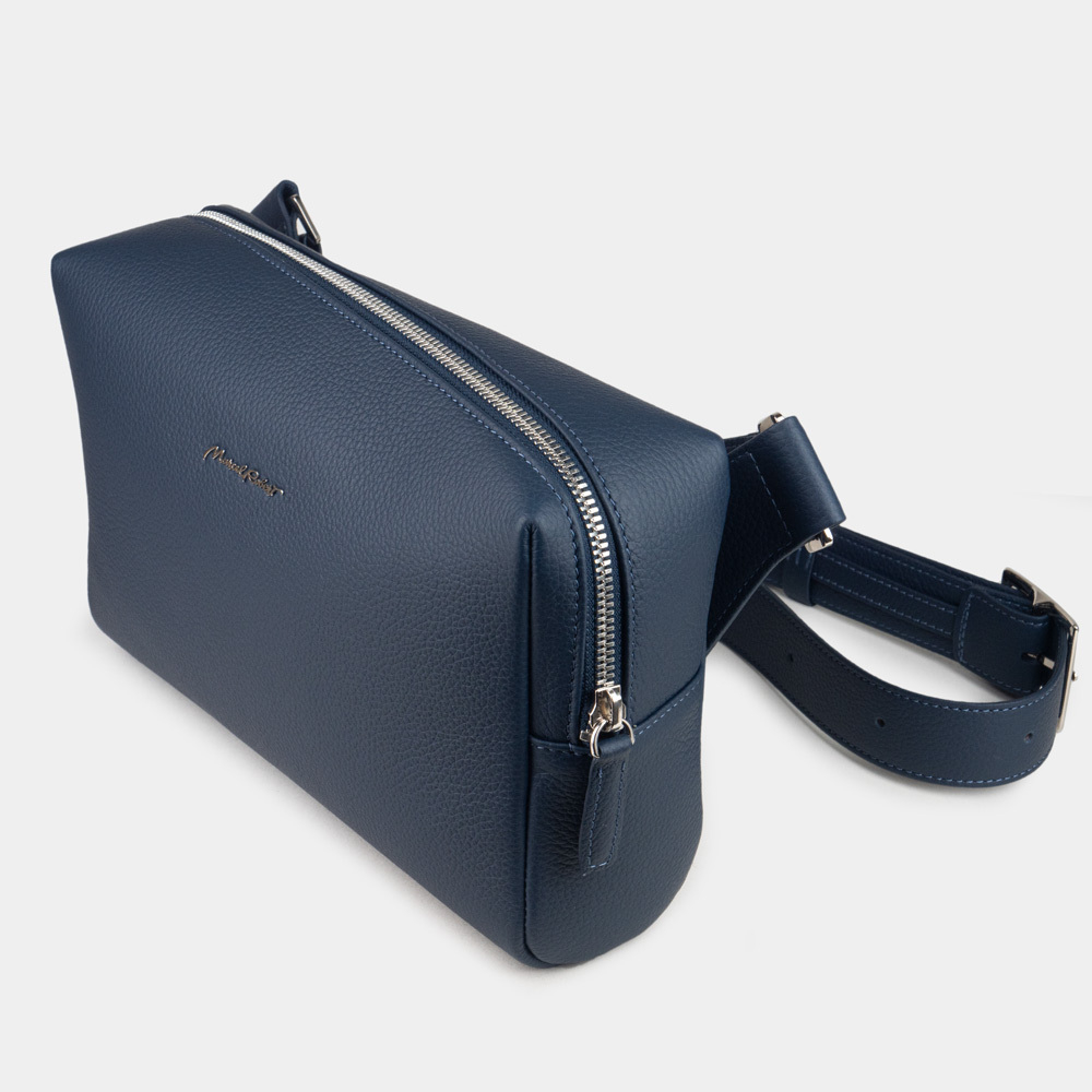 Сумка поясная Slash из кожи теленка, синего цвета