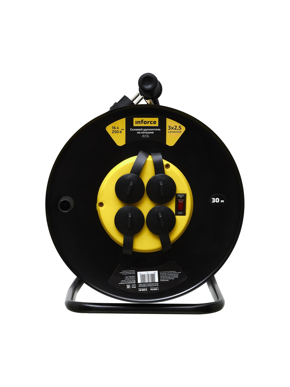 Силовой удлинитель на катушке Inforce 4 гнезда, с/з КГт 3х2,5 16A 30м IP44 GRANITE ZG 09-15-03