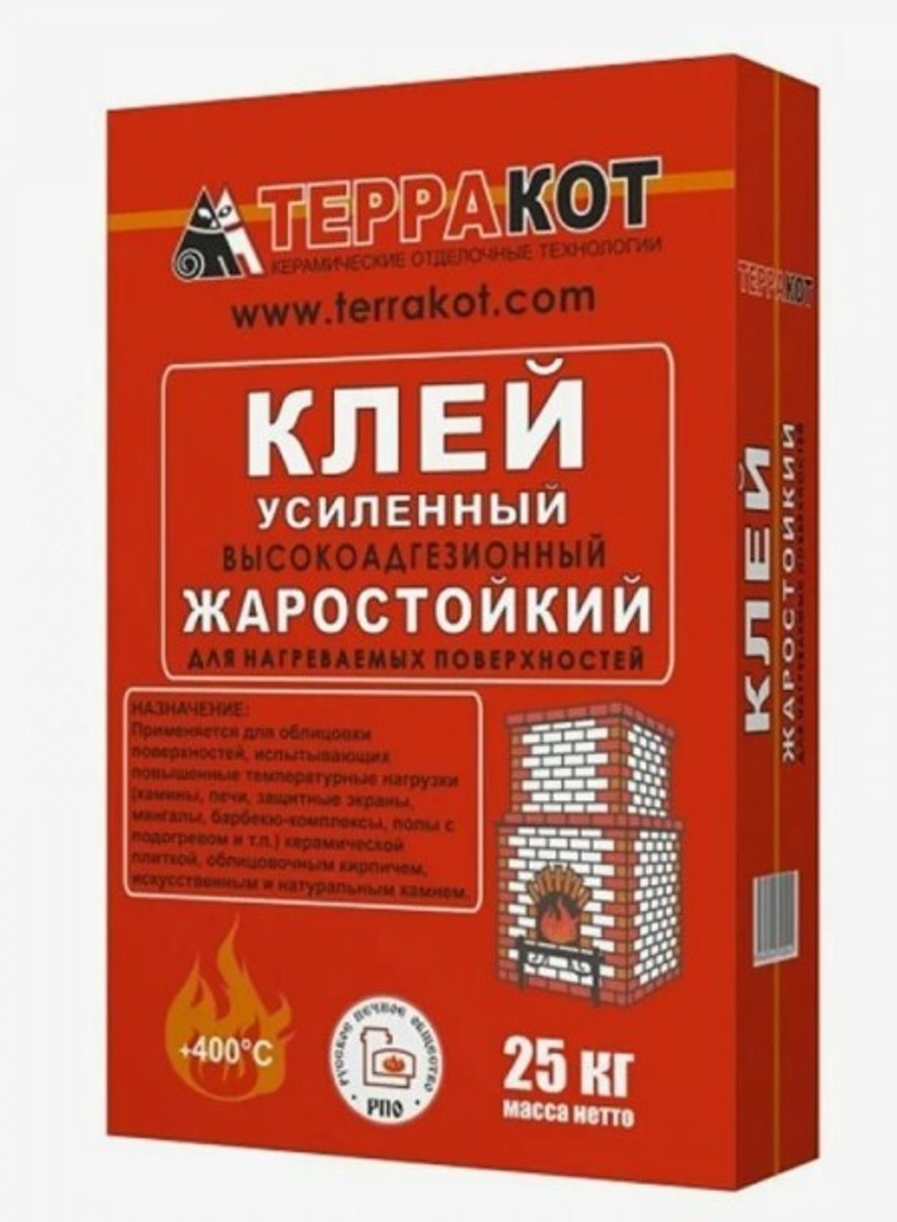 Клей усиленный жаростойкий ТЕРРАКОТ 25кг