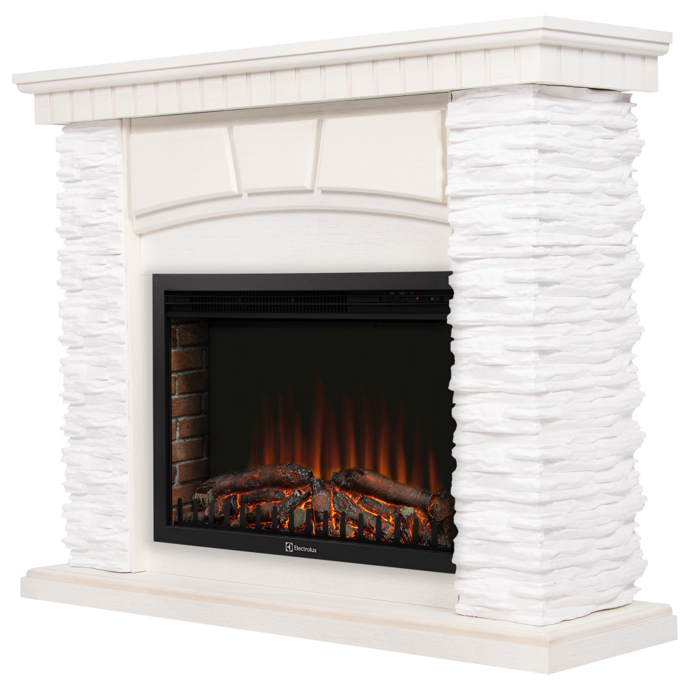 Портал Firelight Porto 25 камень белый, шпон беленый дуб