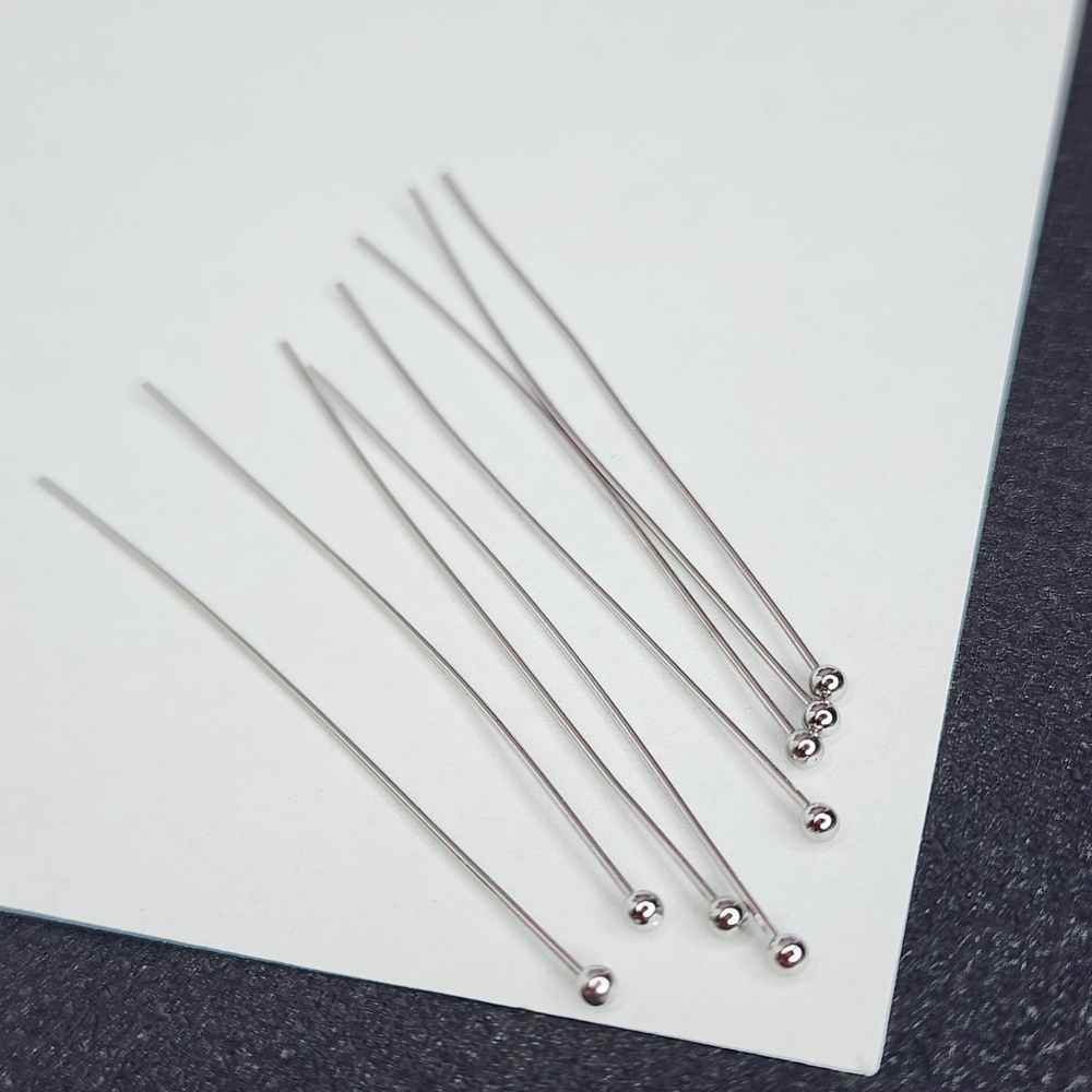 Пины родий, 50×0.5мм, мягкие, с шариком, цена за набор 10 шт