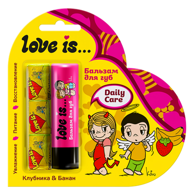 ГАЛАНТ Бальзам для губ «Love is…» Клубника-банан + жевательная резинка в подарок*48
