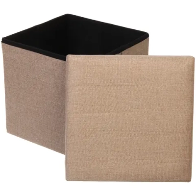 Пуфик для хранения вещей складной «ВЕСТА», цвет пастельно бежевый, 31*31*30.5см
