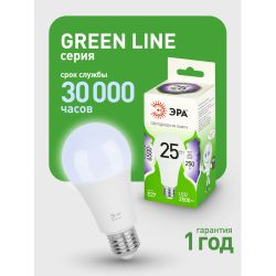 Лампа светодиодная ЭРА GREEN LINE LED A60-25W-865-E27 GL 25Вт груша холодный свет E27 | Лампы cветодиодные Груша (A)