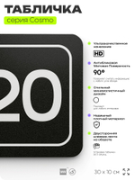 Таблички с номером кабинета "Кабинет №20", для офиса, 30 х 10 см, серия COSMO 3010, черная, Айдентика Технолоджи