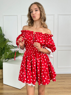 Сарафан платье летнее для девочки "Сердца на красном"