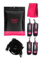 Черно-розовый эротический набор: фиксатор, оковы, наручники, повязка (Цвет: черный с розовым)