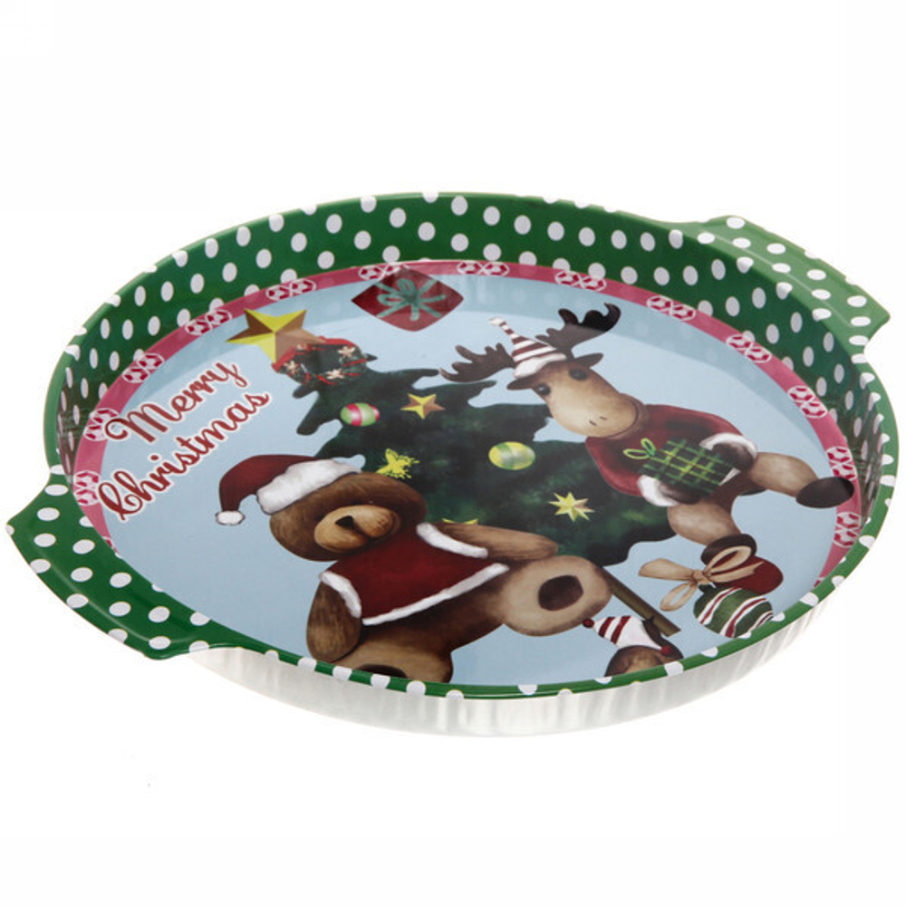 Поднос жестяной 32см с ручками «Мишка и лось»