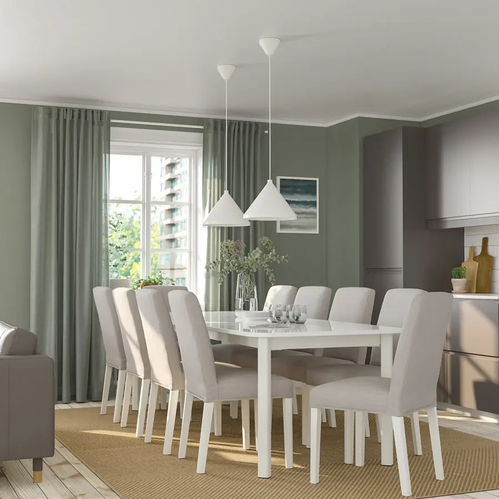 Стол 8 стульев - STRANDTORP  / BERGMUND IKEA/ СТРАНДТОРП/БЕРГМУНД ИКЕА, 205х95х75 см, серый/белый