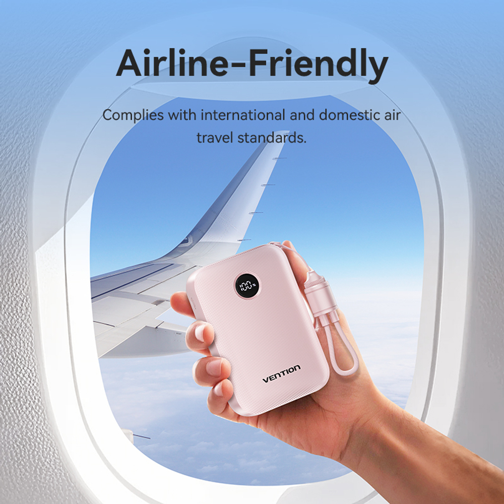 20000mAh Power Bank (USB-C + USB-C/USB-C/USB-A) with Built-in USB-C to USB-C Cable 22.5W Beige LED Display Type