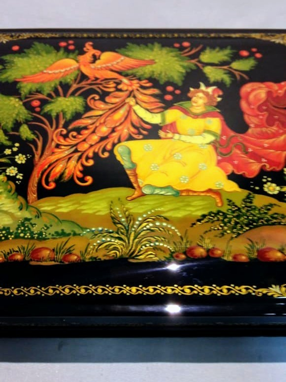 Шкатулка Палех "Жар-птица" 20×16см