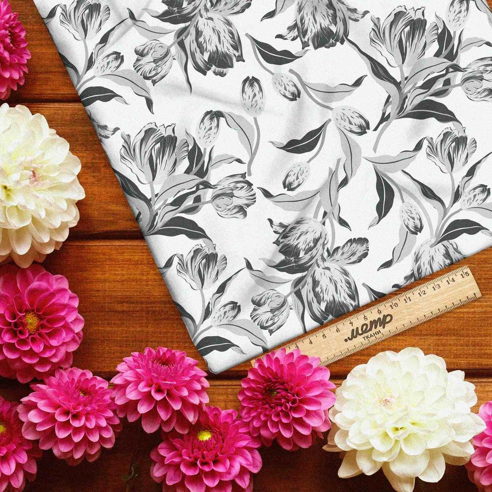 Ткань муслин серые бутоны