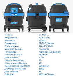 Профессиональный пылесос Kardv DL-1020, 20л, 1200Вт