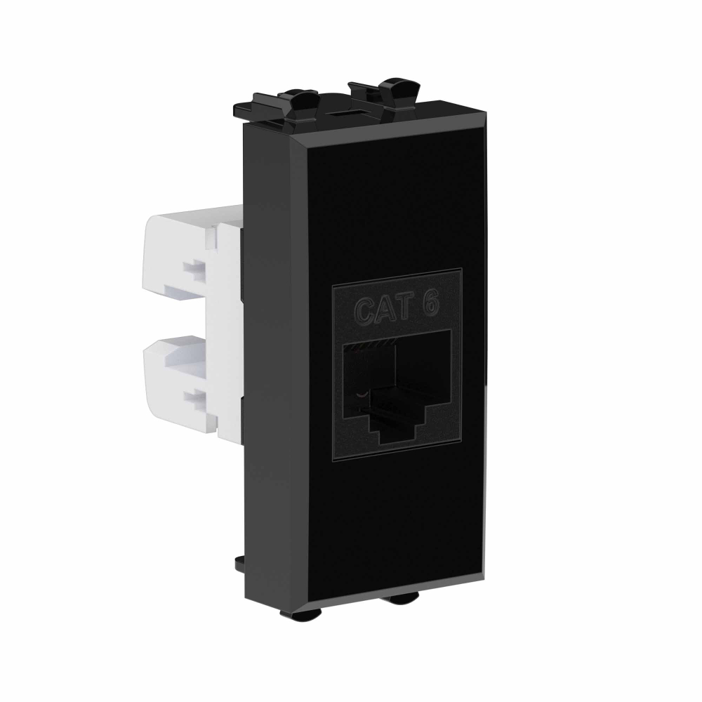 Компьютерная розетка RJ-45 без шторки модульная, кат.6, "Avanti", "Черный квадрат", 1 модуль