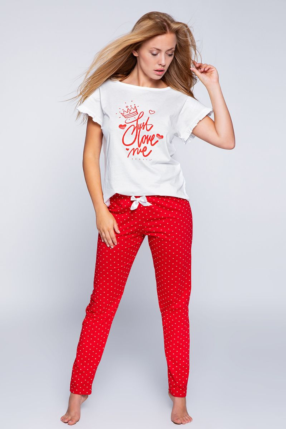 Оригинальная женская пижама Maddy с принтом (Размер: S) (Цвет: белый с красным)
