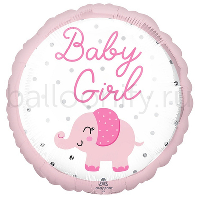Фольгированная фигура, круг, BABY GIRL Слоник розовый S40,18"/46СМ