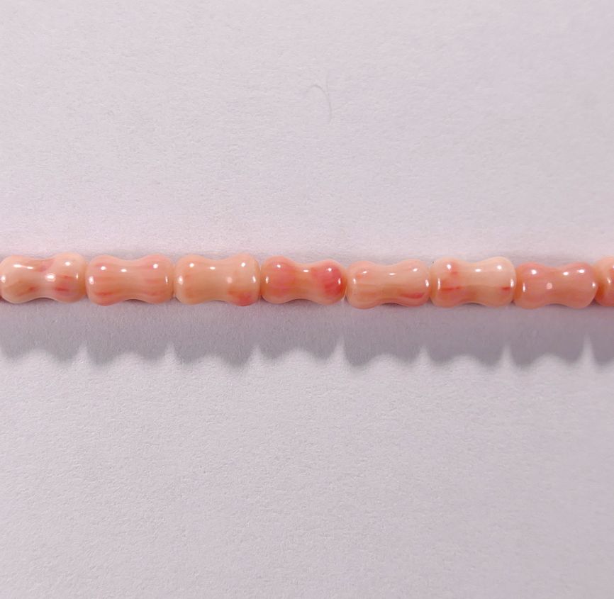 Бусина из коралла розового, фигурная, 3x6 мм (цилиндр, гладкая)