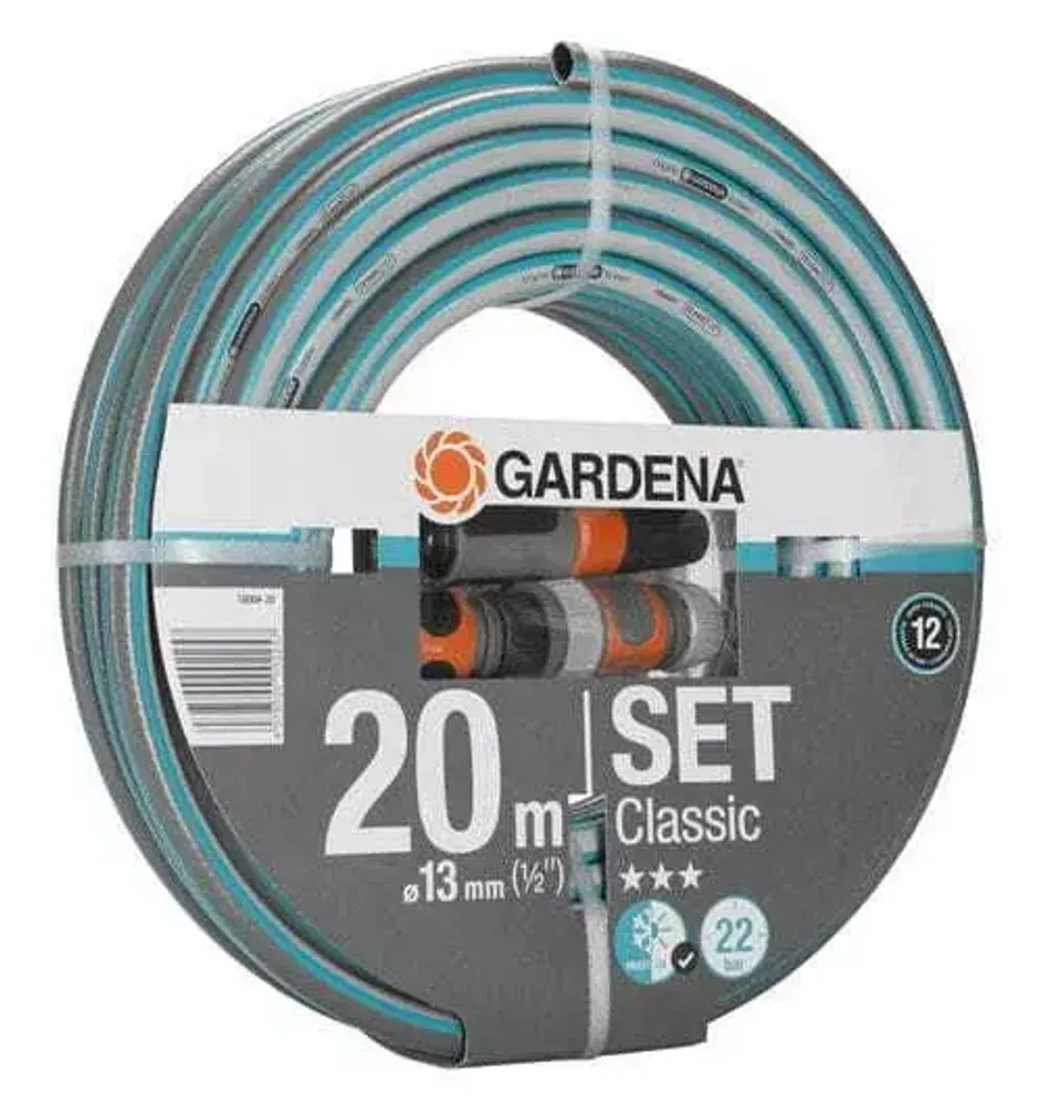Комплект Gardena: шланг Classic + фитинги + наконечник для полива