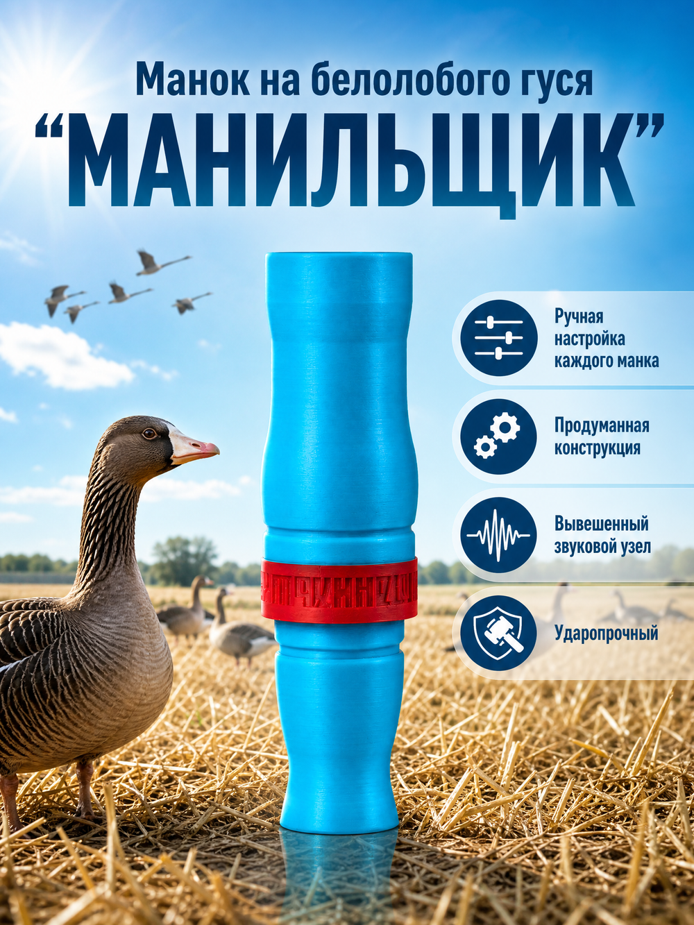 Манок на белолобого гуся МАНИЛЬЩИК синий