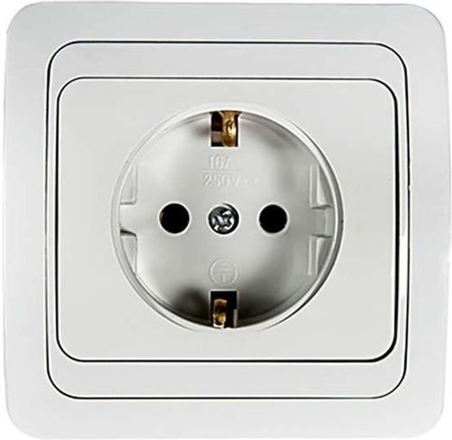 Розетка 1-м СП 16А бел. (земля, керам. осн.) CLASSICO