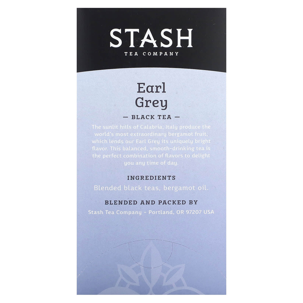 Stash Tea, Черный чай, Earl Grey, 20 чайных пакетиков, 38 г (1,3 унции)
