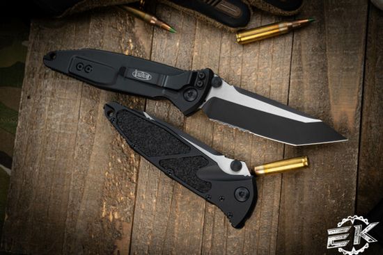Microtech SOCOM ELITE TANTO - нож складной, черн. алюм. рук-ть, черн. клинок 1/2 серр