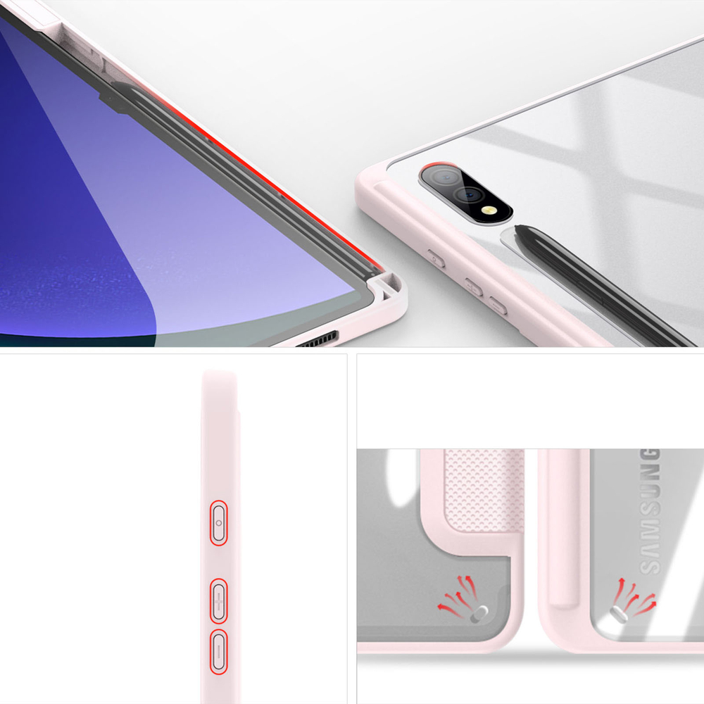 Чехол книжка розового цвета от Dux Ducis для Samsung Tab S10 Plus, S9 Plus и S9 FE Plus, серия Toby Series Case, с функцией пробуждения и сна