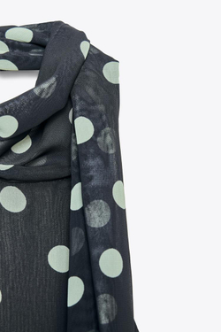 ZARA ТОП В ГОРОШЕК С ГОРЛОВИНОЙ ХАЛТЕР, МОРСКОЙ ТЕМНО-СИНИЙ