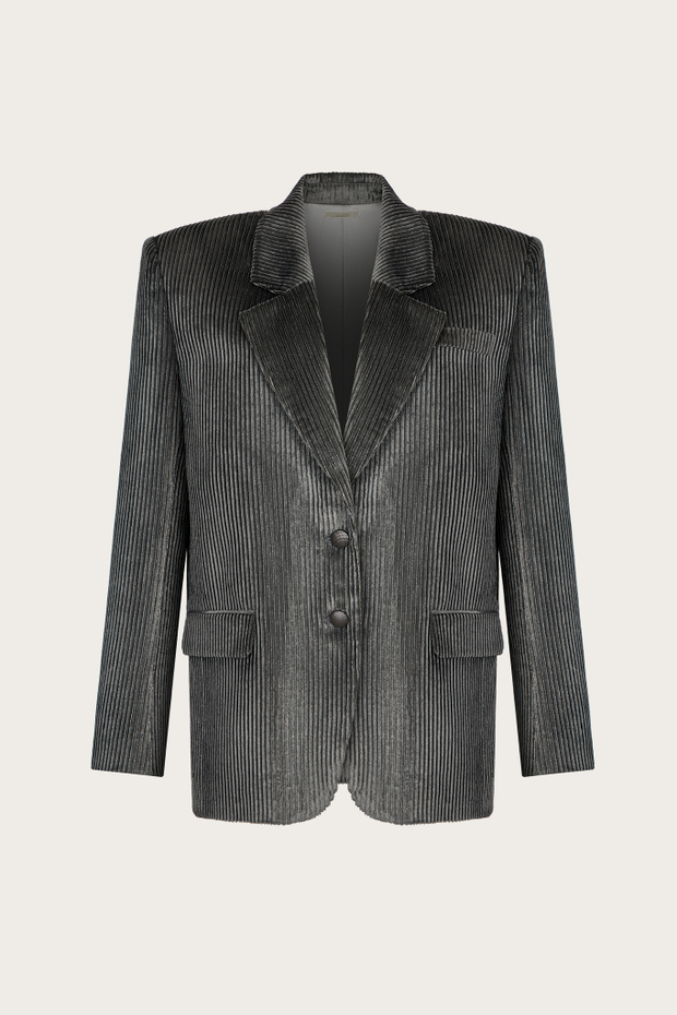 ЖАКЕТ ИЗ СЕРОГО БАРХАТА С ЛЮРЕКСНОЙ НИТЬЮ