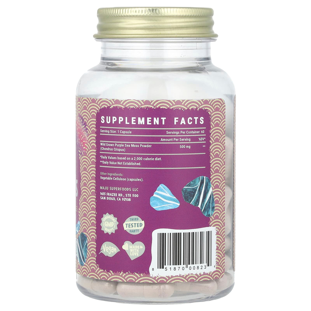 Maju Superfoods, фиолетовый морской мох, 60 капсул (500 мг в 1 капсуле)