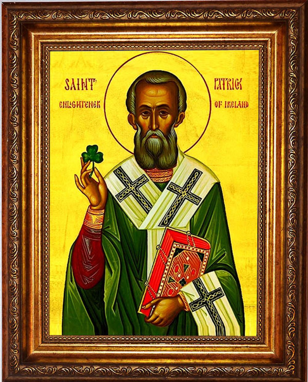 Патрик (Патрикий) Ирландский Святитель. Икона на холсте в раме.