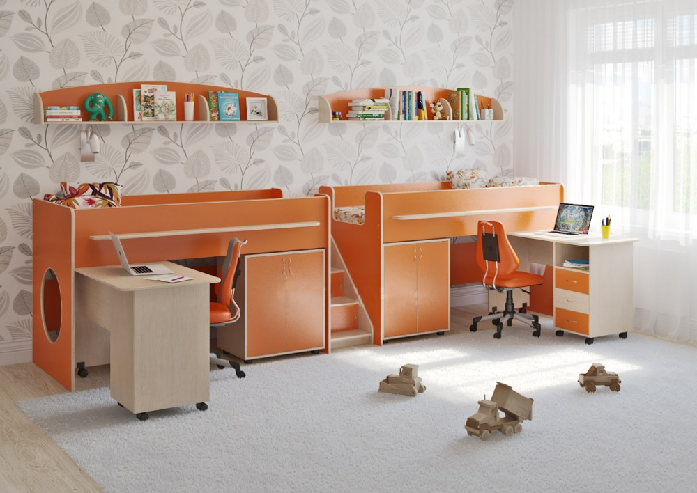 Детская стенка КарИВи Л-№18  Дуб Молочный Оранжевый