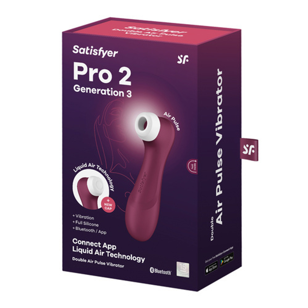 Вакуумно-волновой стимулятор клитора с вибрацией Satisfyer Pro 2 Liquid Air Connect App, бордовый