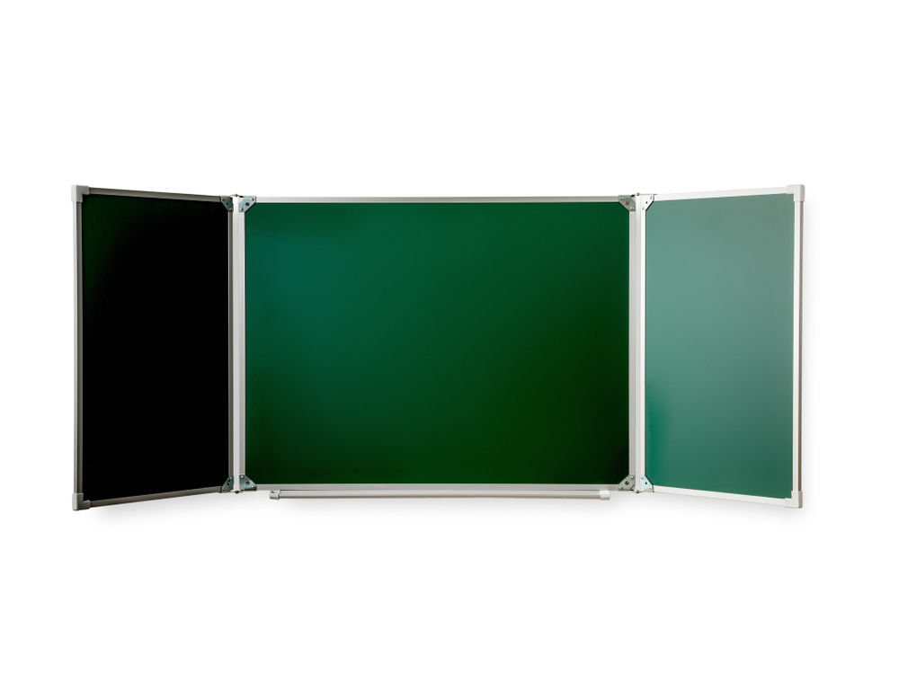 Трёхэлементная магнитная полимерная школьная доска 2000х750 комбинированная(зеленый\черный)