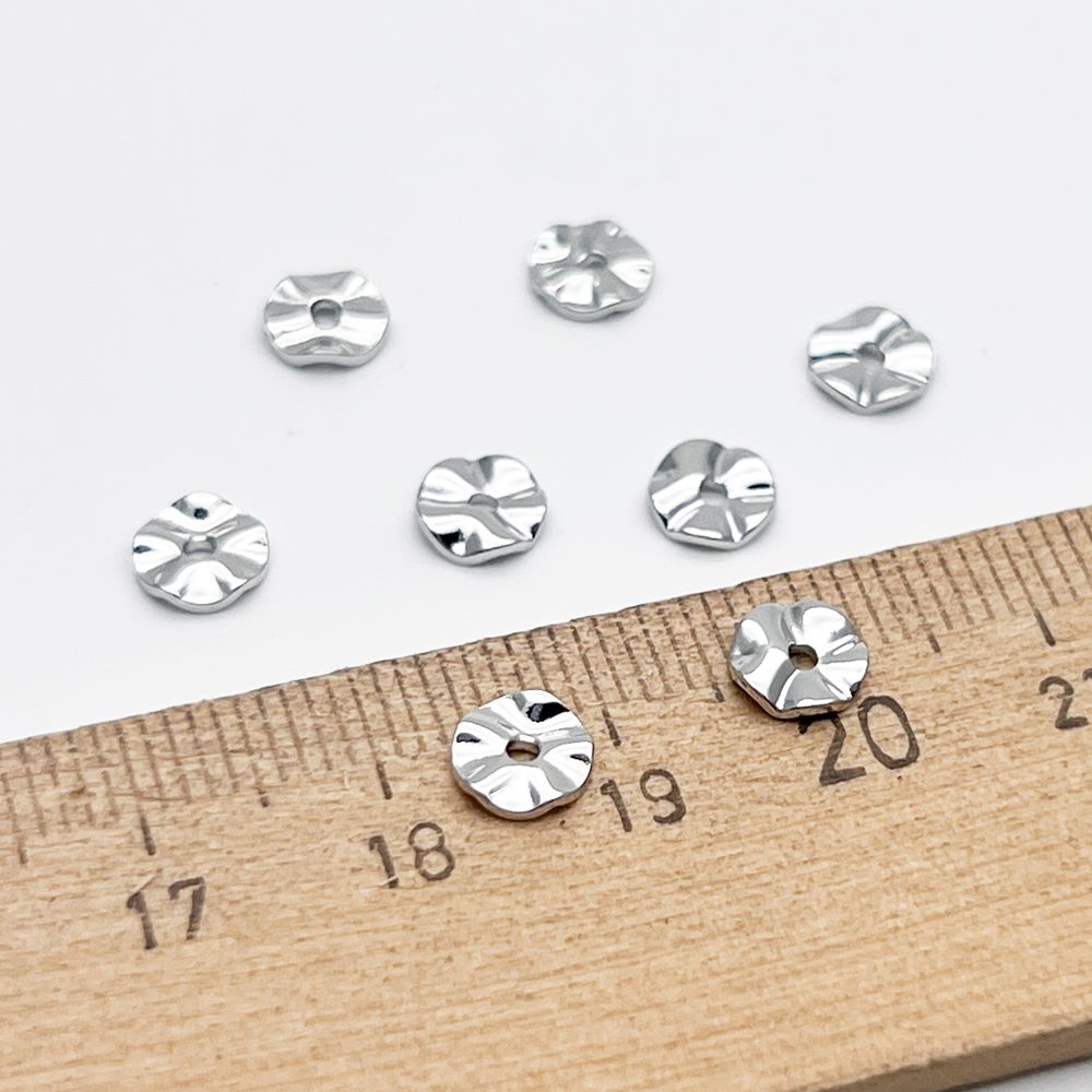 Бусина, цвет серебро (родий), размер 6 мм, толщина 0,9 мм, цена за 10 шт