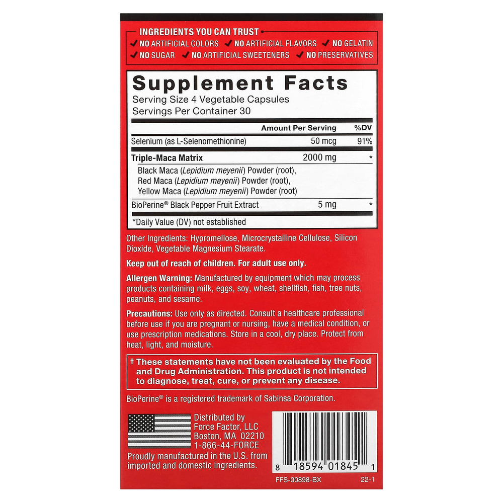 Force Factor, Fundamentals, Maca Max, 120 растительных капсул