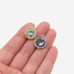 Подвеска "Amulet", голубое ювелирное стекло, фианиты, позолота, 16*14мм