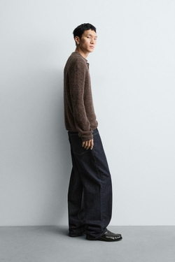 ZARA ПОЛО ИЗ РЕЛЬЕФНОГО ТРИКОТАЖА, КОРИЧНЕВЫЙ