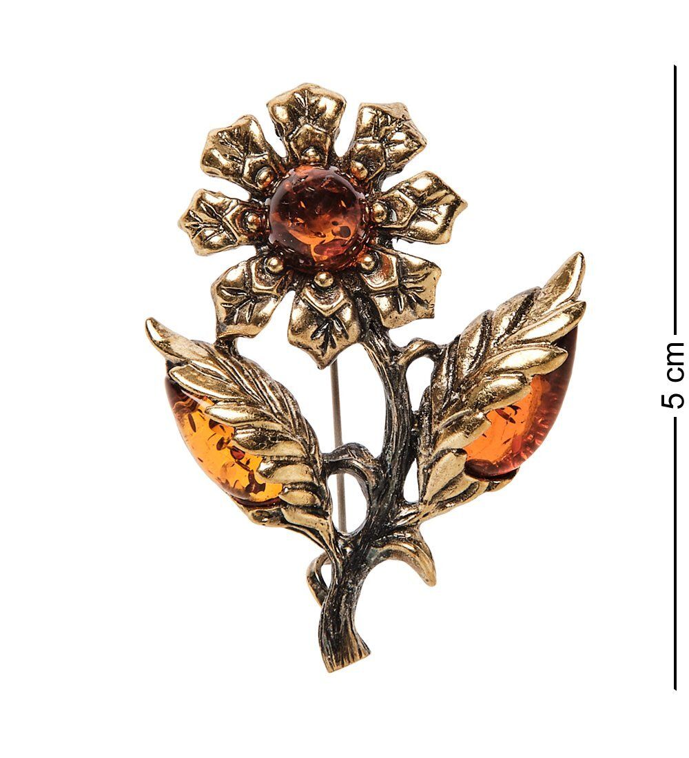 AM-2651 Брошь «Цветок Георгин» (латунь, янтарь)