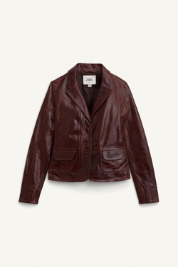 ZARA КУРТКА ИЗ НАТУРАЛЬНОЙ КОЖИ, БОРДОВЫЙ