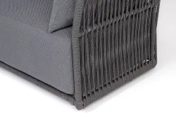 "Лугано" диван 3-местный плетеный из роупа, каркас алюминий темно-серый (RAL7024) муар, роуп темно-серый круглый, ткань темно-серая YB25-0027