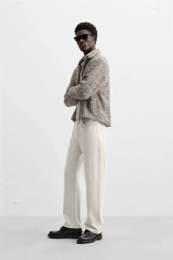 ZARA КУРТКА-РУБАШКА ИЗ РЕЛЬЕФНОЙ ТКАНИ С МОЛНИЕЙ, РЫЖЕВАТО-КОРИЧНЕВЫЙ