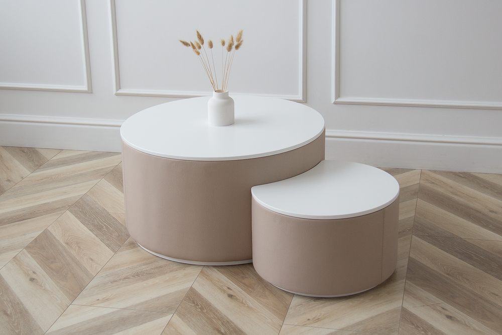 Столик Sun L, D 66 см высота 35 см (белый, бежевый)