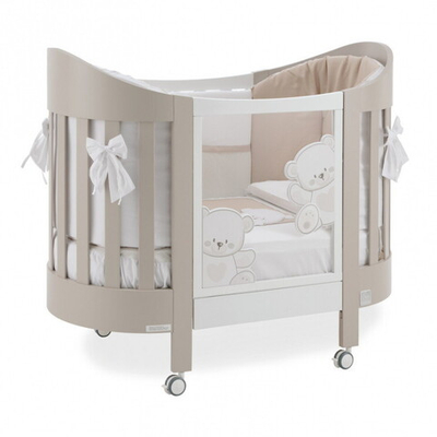 Детская кровать Italbaby Jolie Oval, в комплекте с матрасом, бампером и комплектом белья белый/шоколад